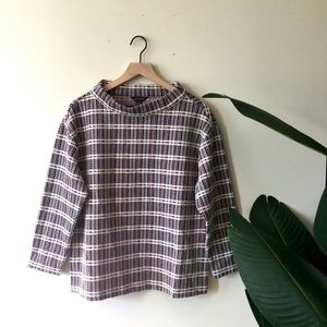 Ann Taylor Tweed Plaid Mock Neck Top